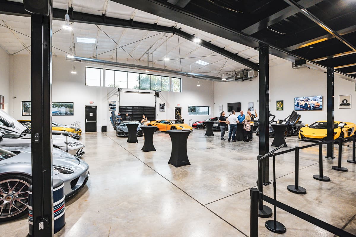 Elegant gallery space for wedding receptions at Formula Automotive Museum