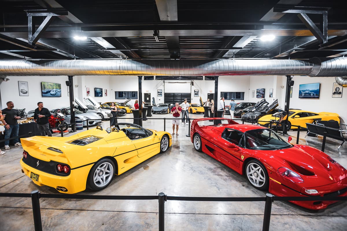 Supercar display at museum wedding venue Houston